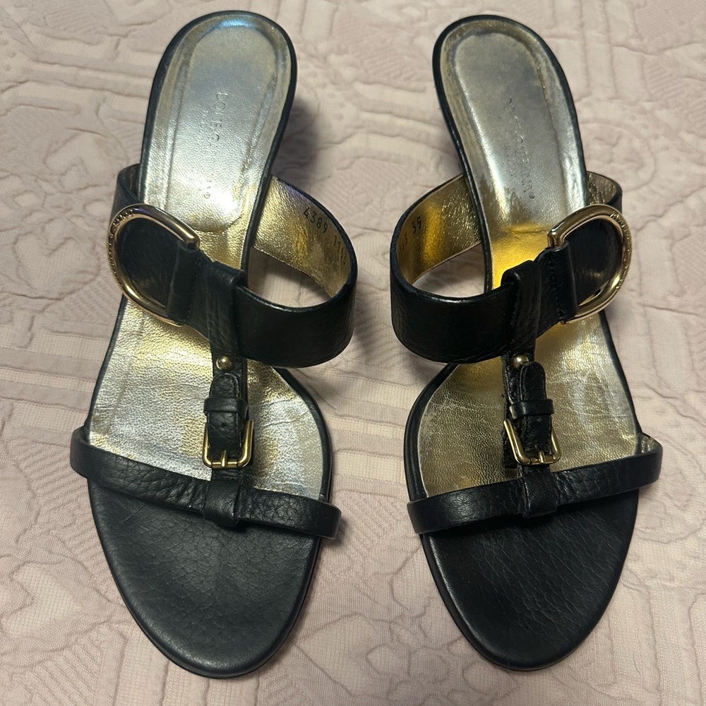 Dolce & Gabbana Black Sandals with Gold Buckles